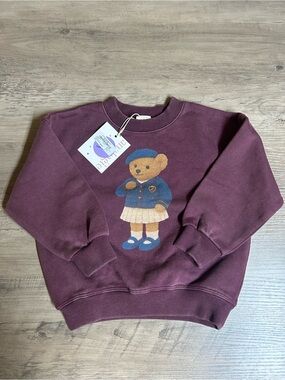 Analogie by Lil Legs Plum Bear Graphic Crewneck Sweater